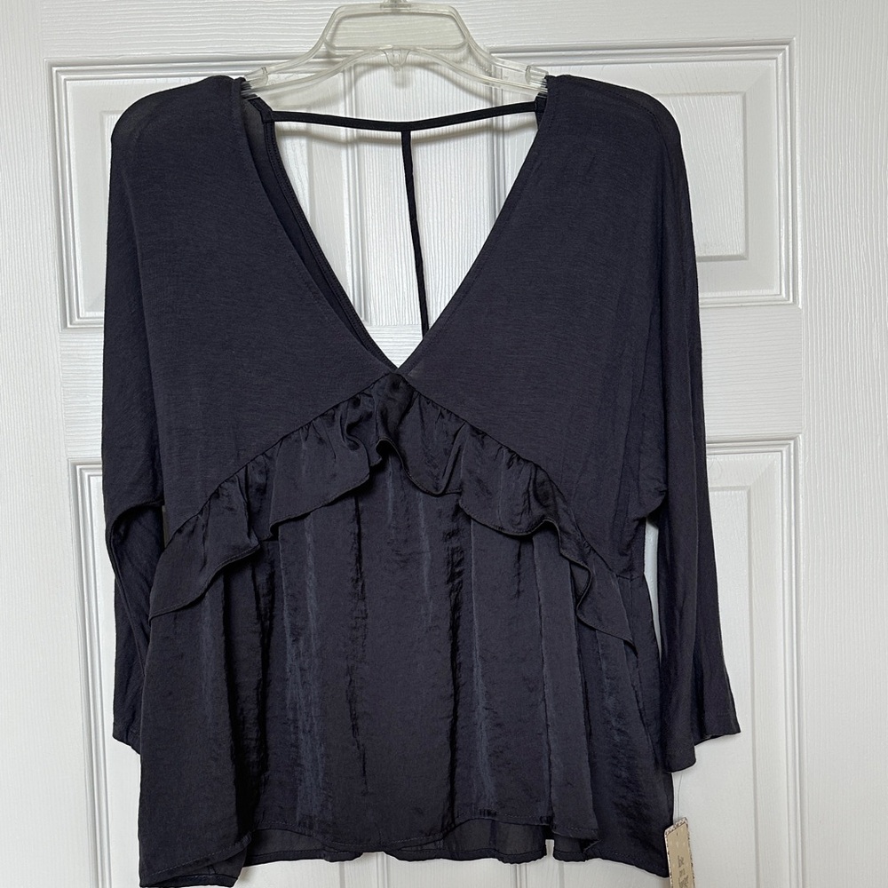 love on a hanger  - V-Neck Ruffle Front Long Sleeve Blouse